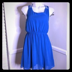 Strappy Blue Backless Mini Dress Summer Flowy S